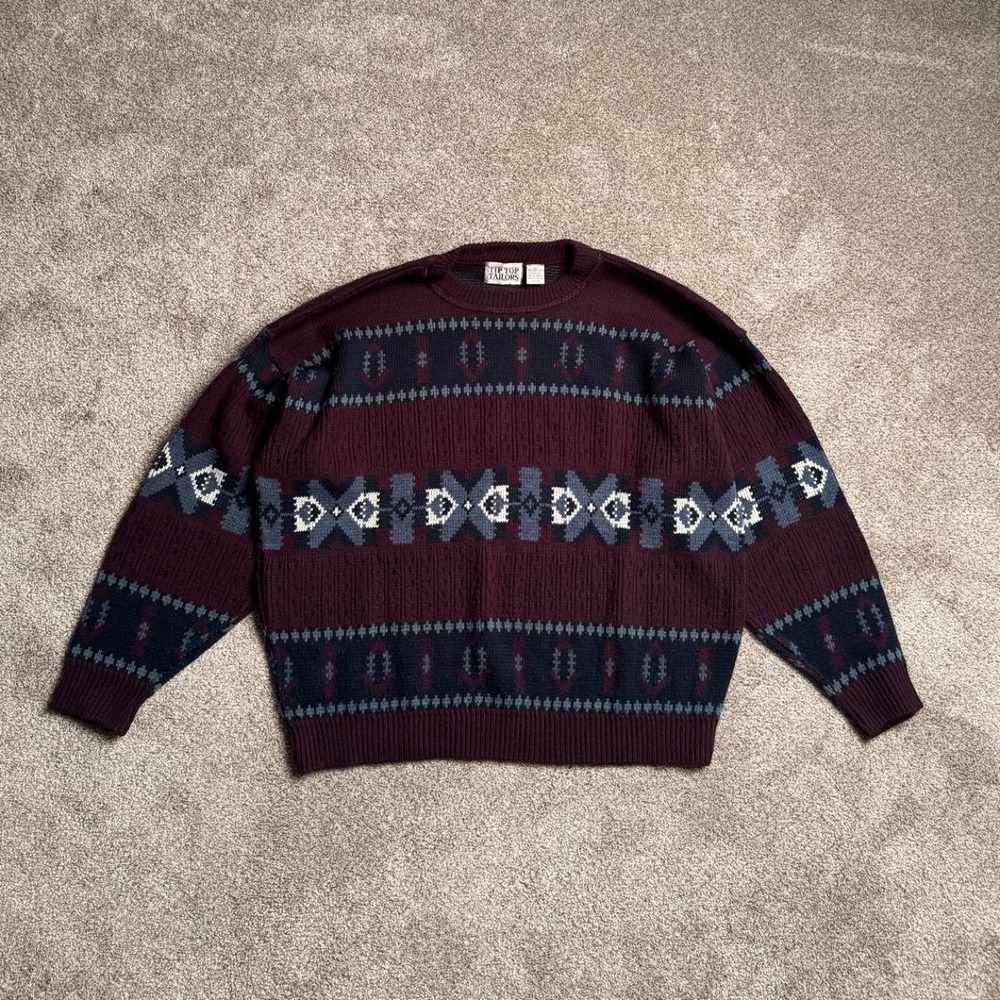VINTAGE BURGUNDY TIP TOP TAILORS MADE IN CANADA KNIT SWEATER